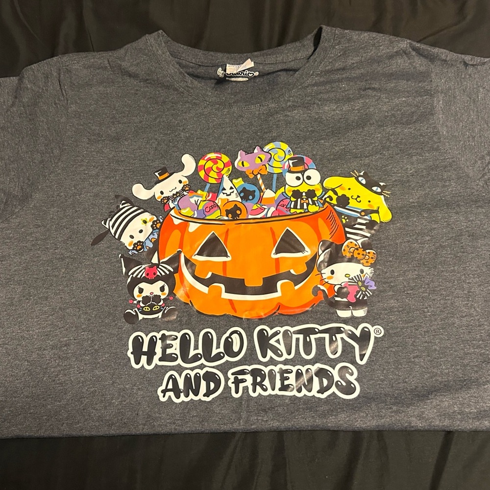 Sanrio Gray Halloween Tee with Hello Kitty and Friends